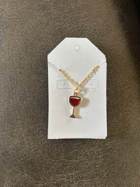 Gold Tone Wine Glass Pendant Necklace - Women Jewelry